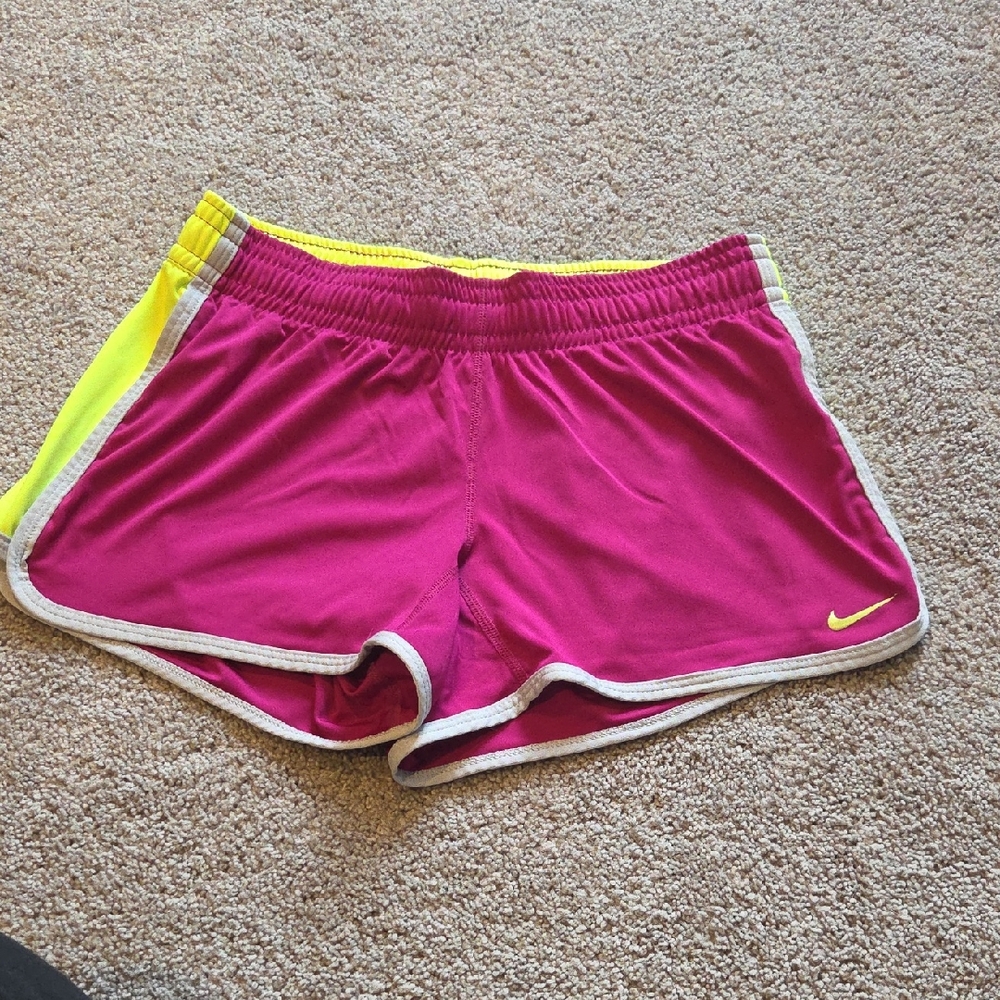 Nike Women's Vibrant Pink and Yellow Athletic Shorts